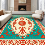 Victorian Teal Red Floral Medallion Rug