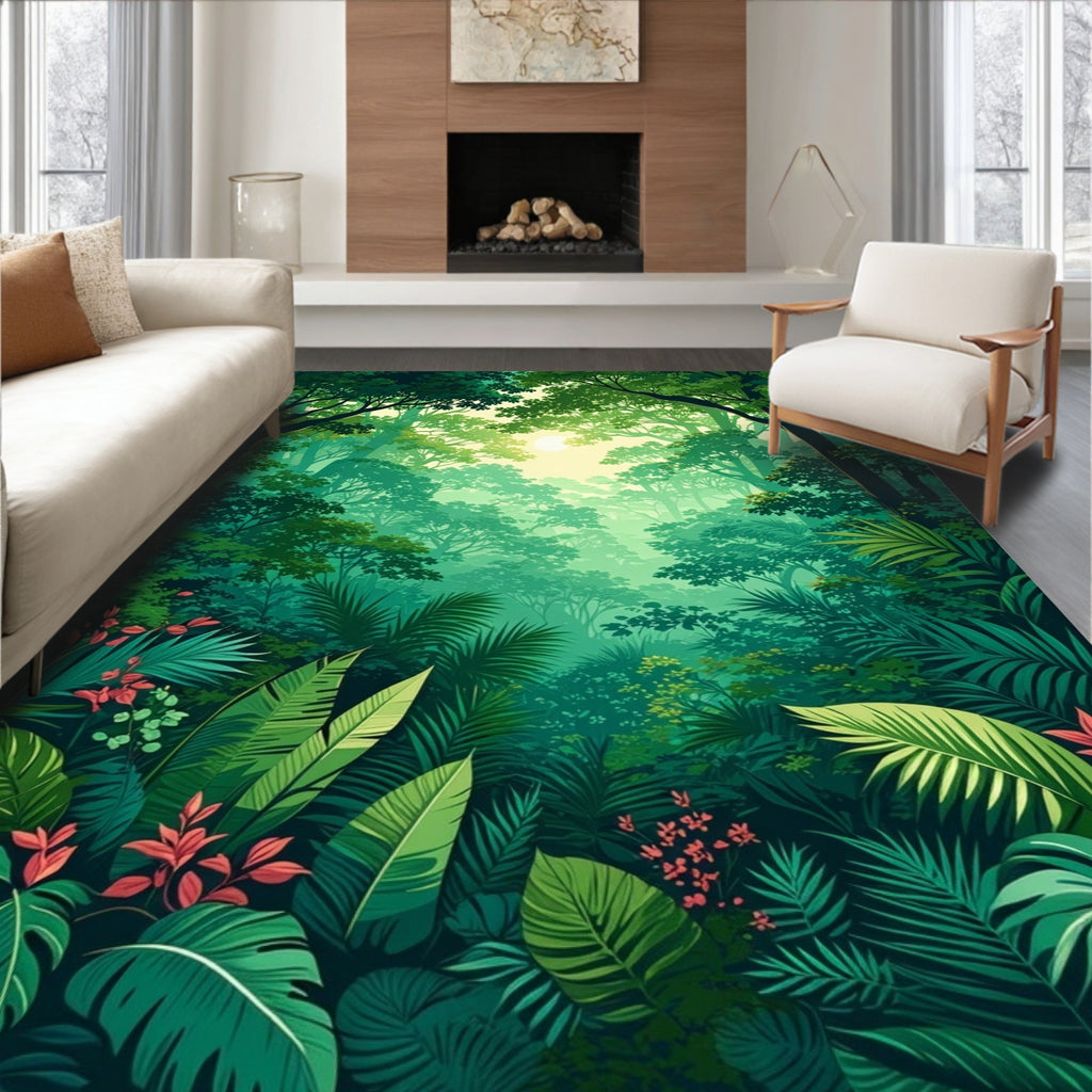 Lush Jungle Canopy With Tropical Foliage Rug