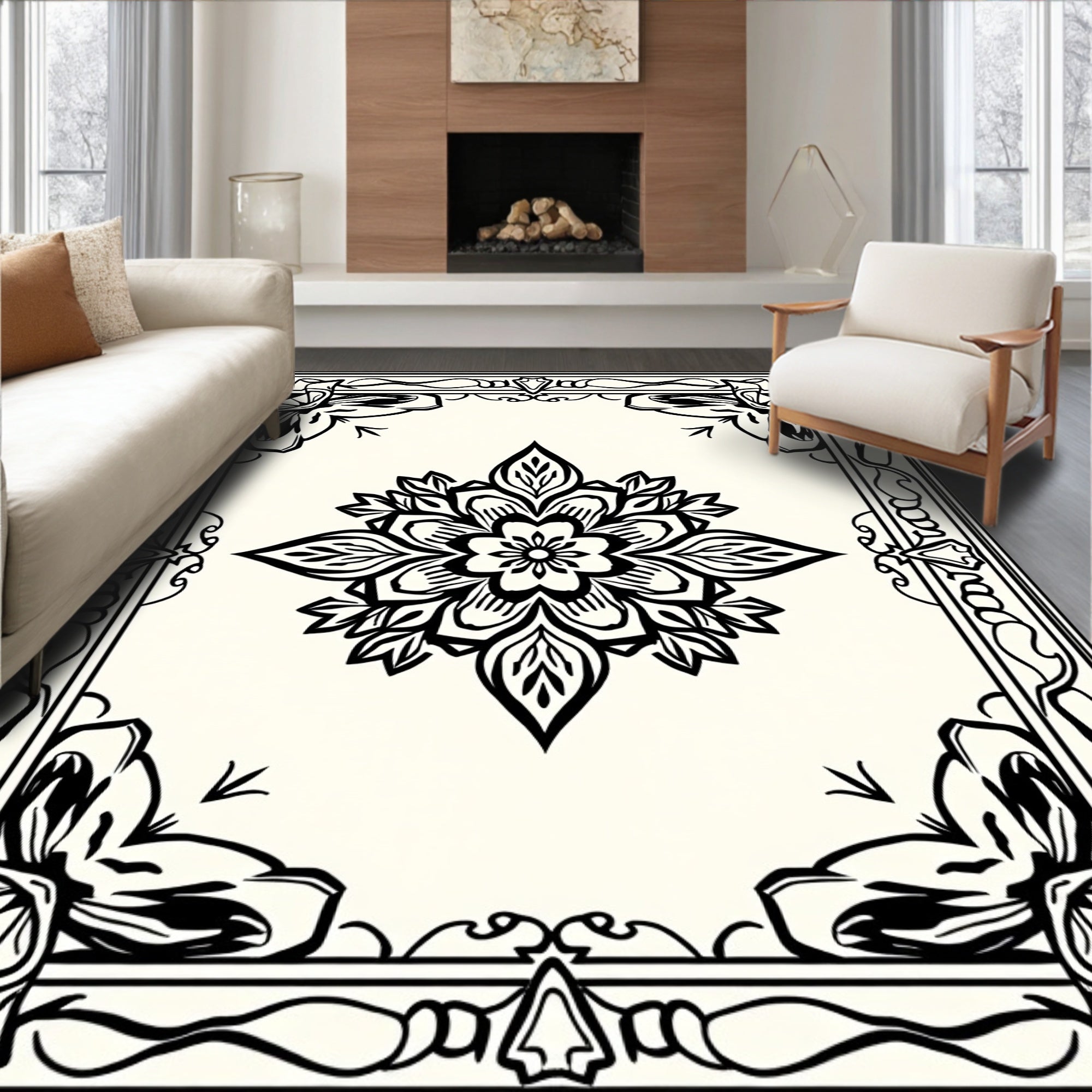 Ornate Floral Medallion Pattern Rug