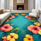 Tropical Hibiscus Floral Leaf Pattern Rug