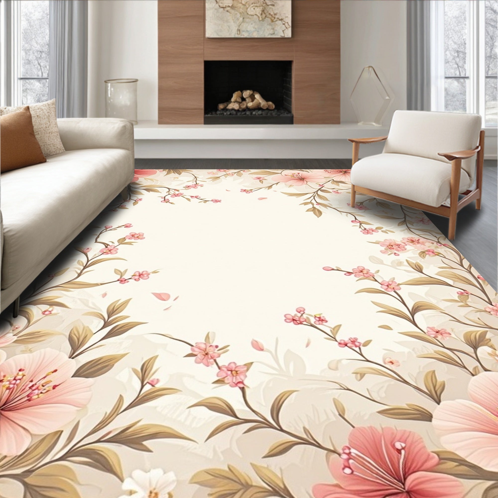 Soft Pink Blossom Vine Oriental Rug