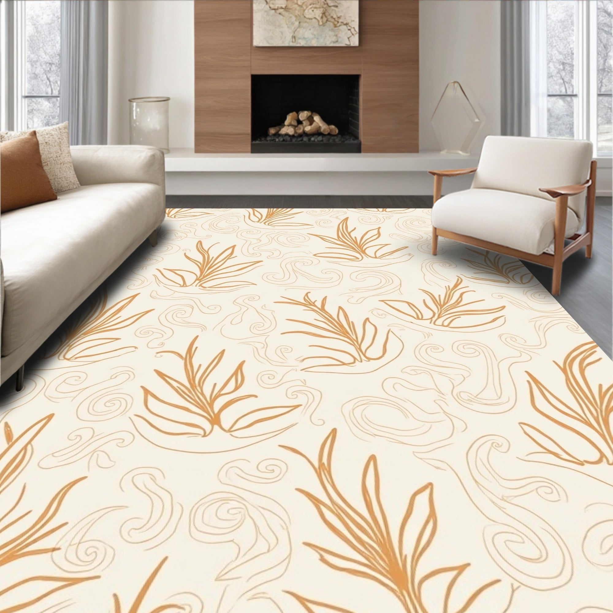 Organic Leaf Scroll Pattern Rug