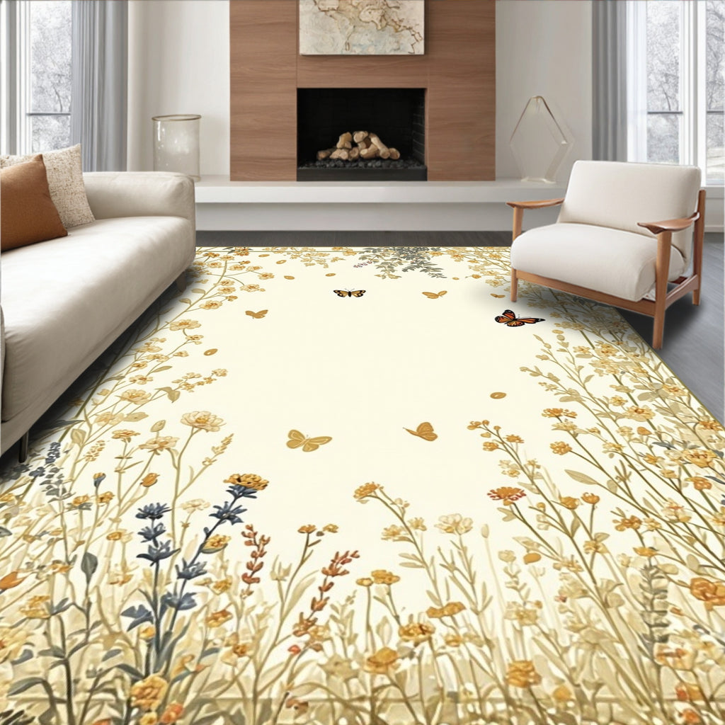Whimsical Floral Butterfly Garden Design Rug