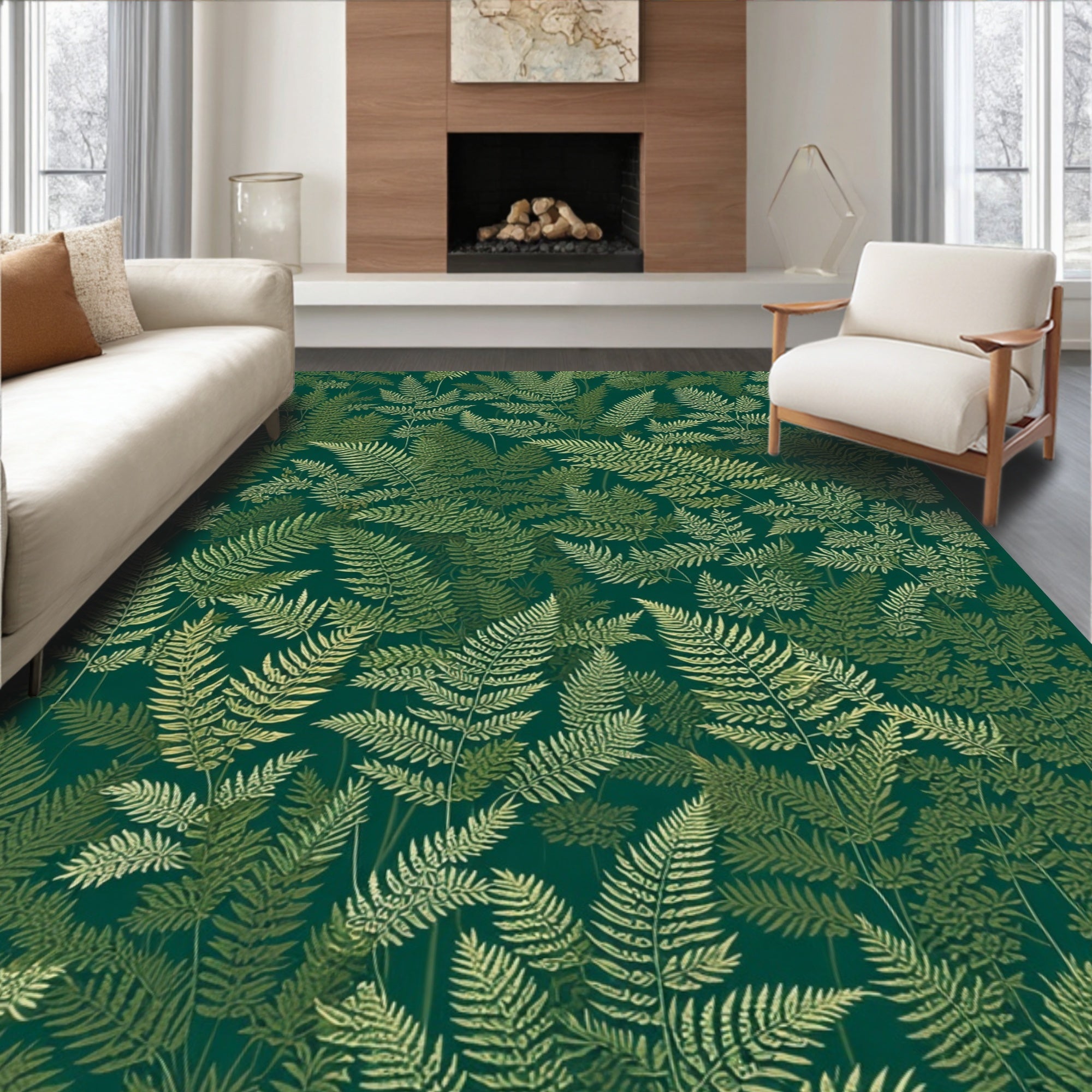 Dark Forest Fern Pattern Design Rug