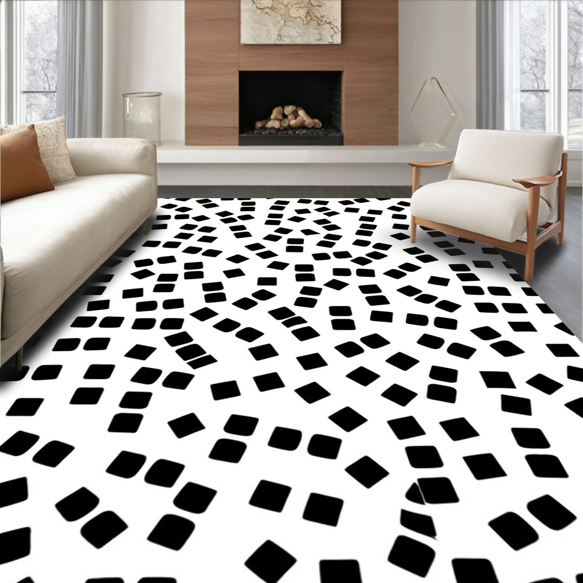 Square Pattern Rugs Scattered Black Rounded Square Pattern Rug – bauhaus