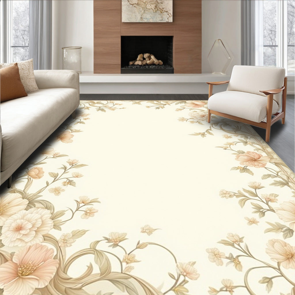 Delicate Floral Vine Scroll Design Rug