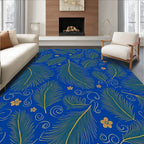 Royal Blue Feather Flower Pattern Rug