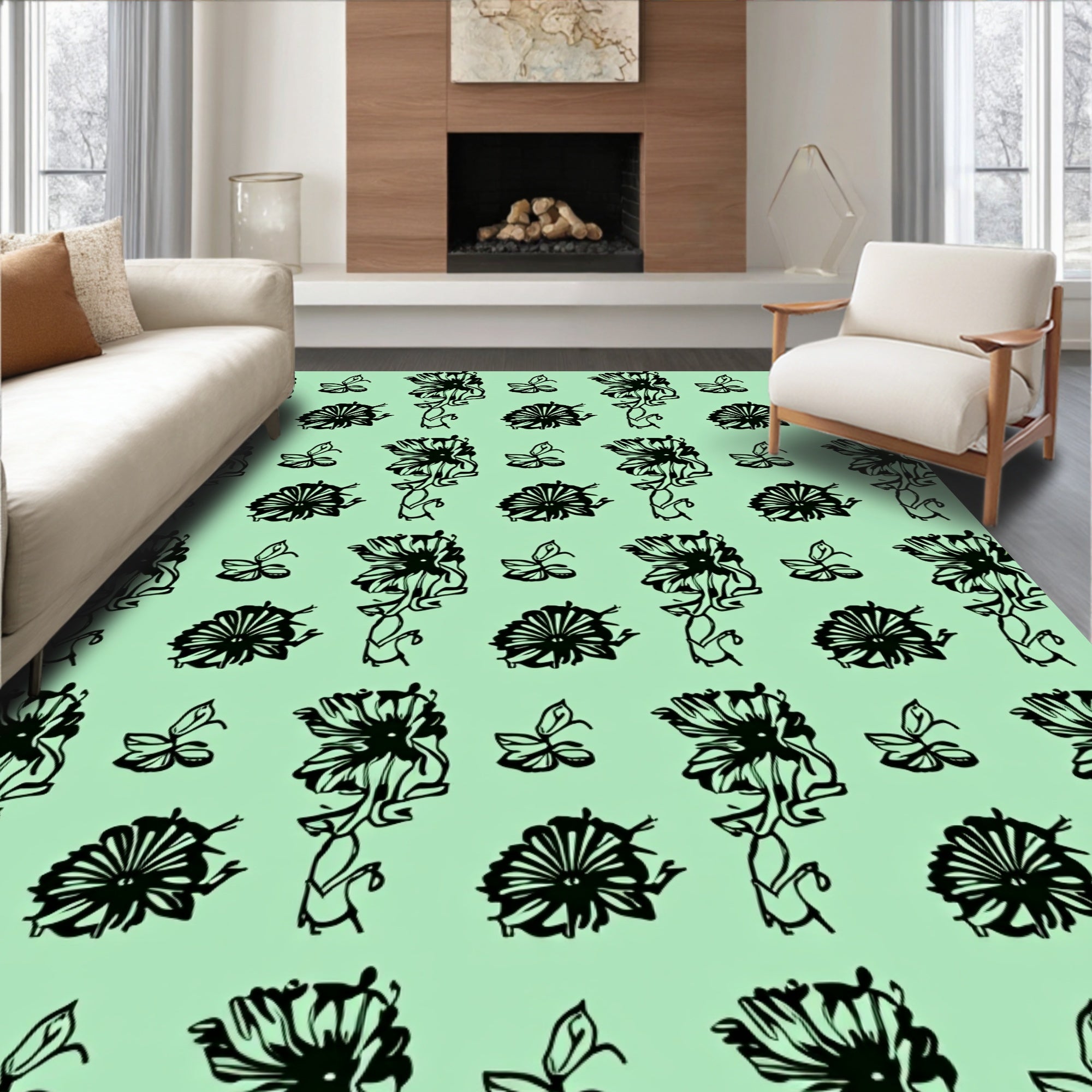 Floral Vine Leaf Pattern Rug