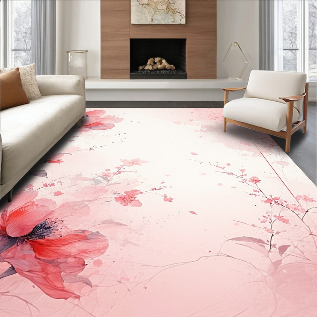 Soft Pink Floral Watercolor Design Rug