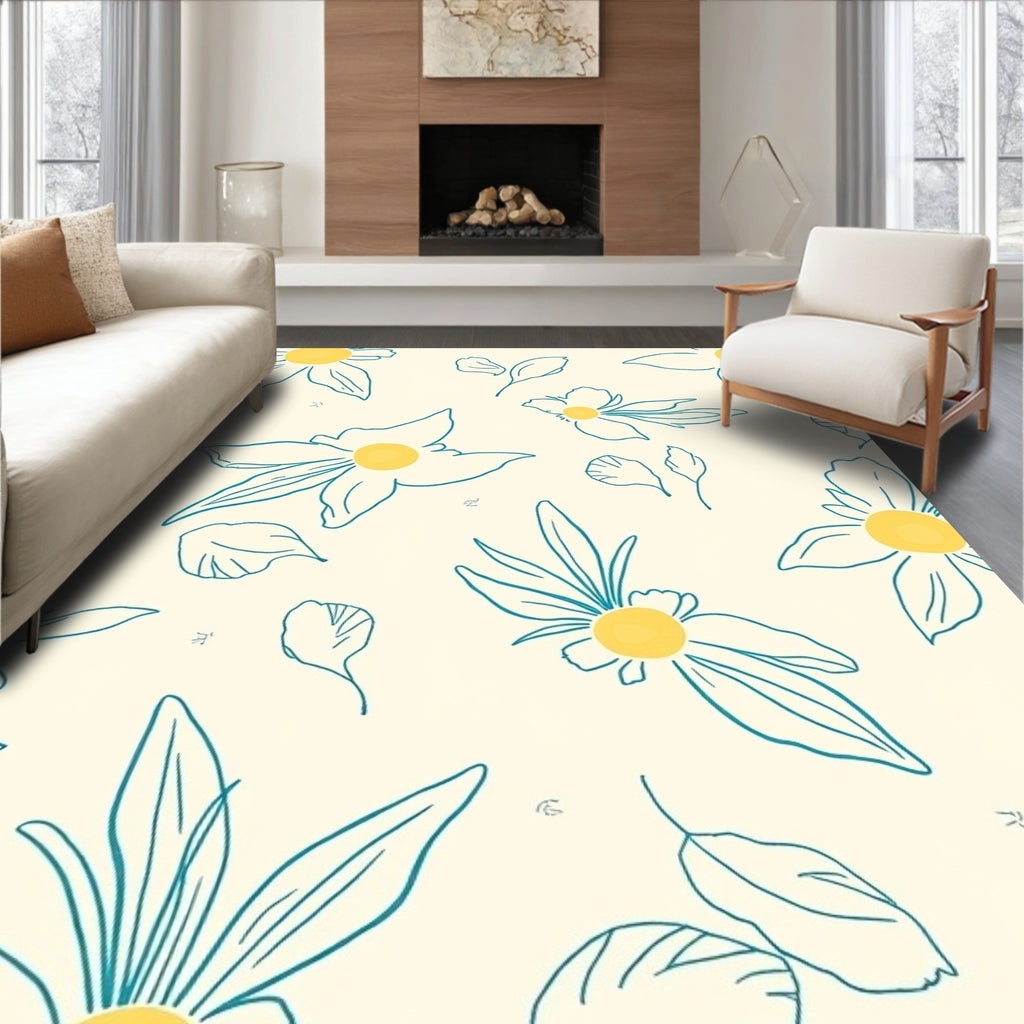 Simple Yellow Daisy Outline Pattern Rug