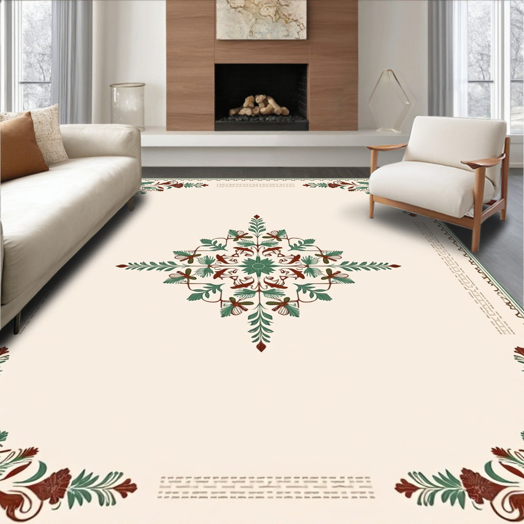 Floral Medallion With Leafy Accents Rug