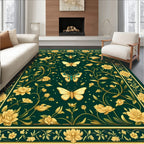 Gold Green Butterfly Floral Design Rug