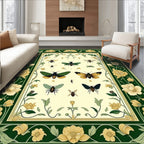 Botanical Insect Detailed Floral Pattern Rug