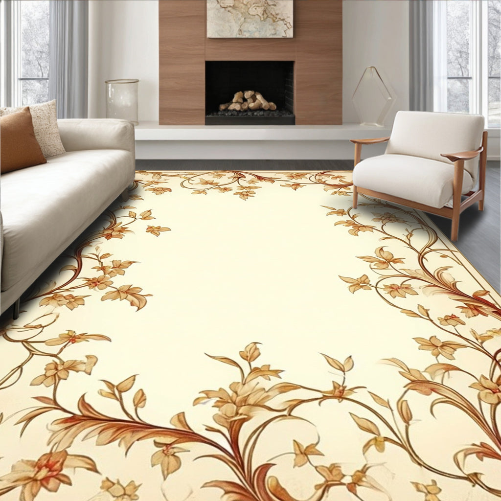 Ornate Floral Vine Border Rug