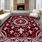 Ornate White Fleur De Lis Design Rug