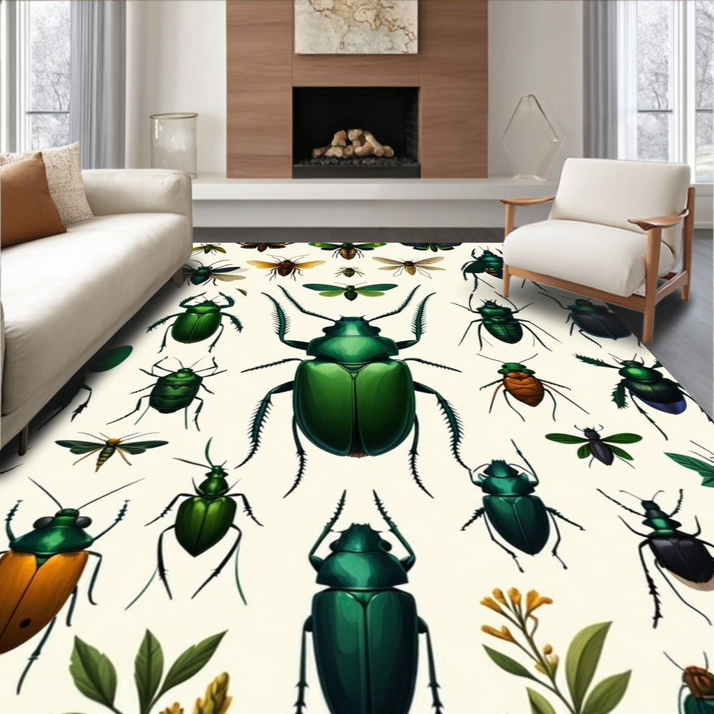 Emerald Beetle Botanical Print Rug