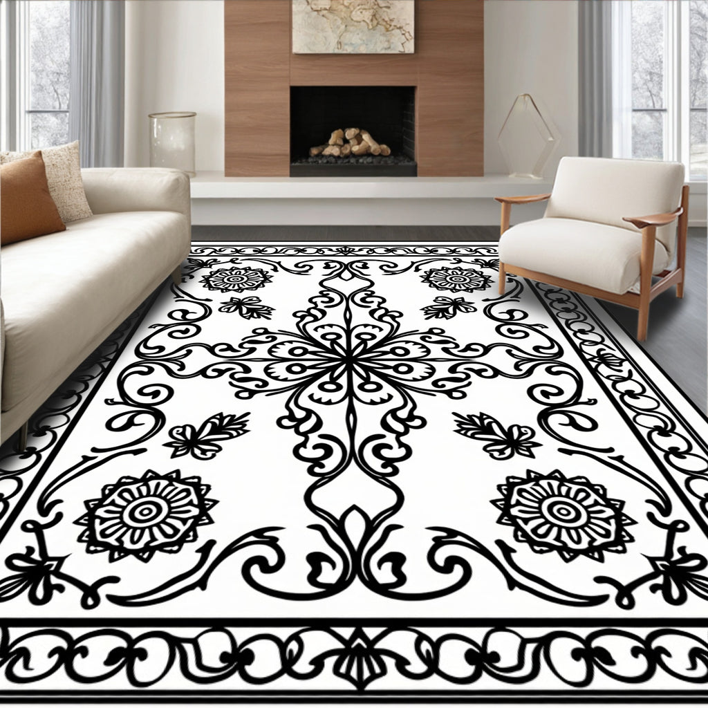 Elegant Floral Scrollwork Mandala Design Rug