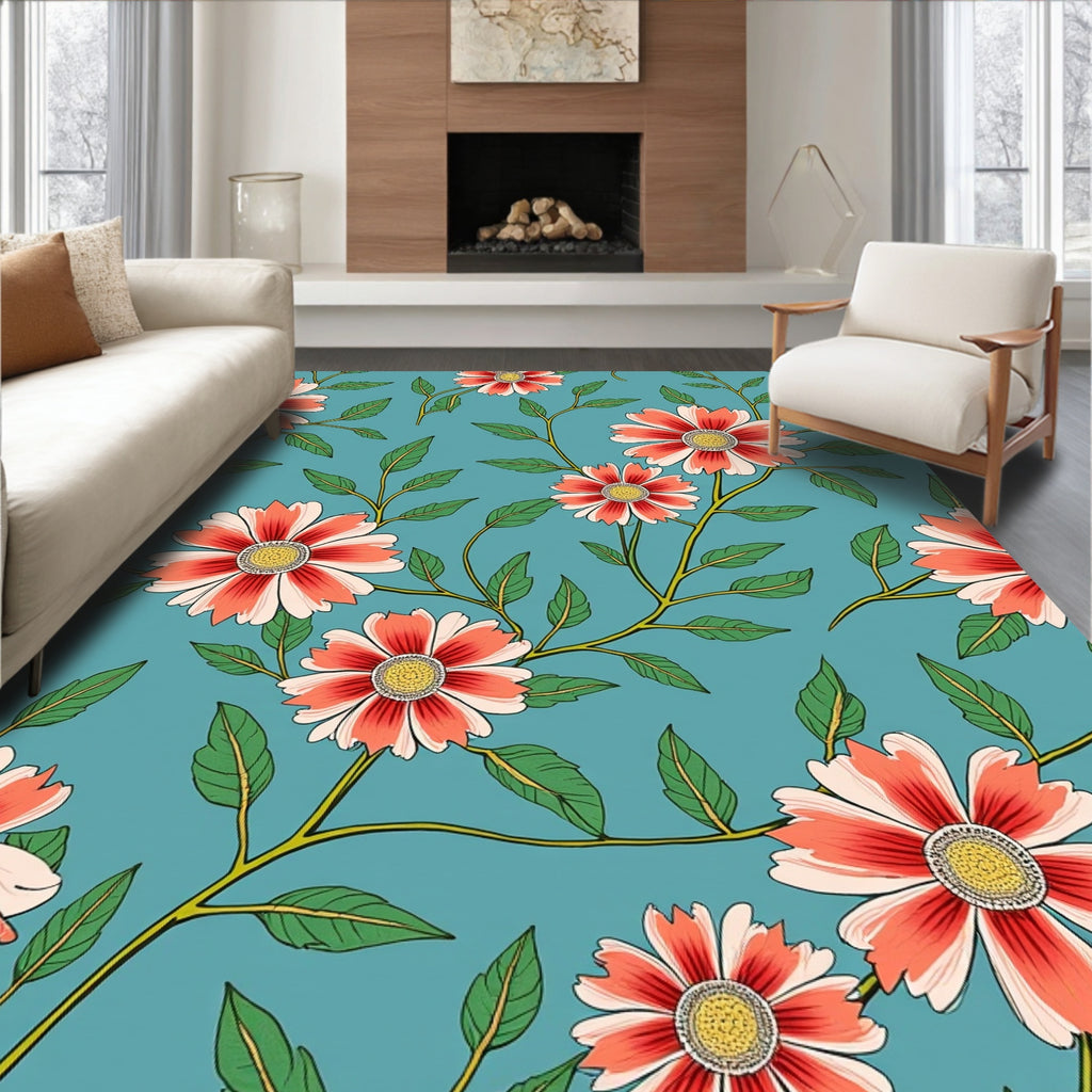 Coral Flower Vine Pattern Rug