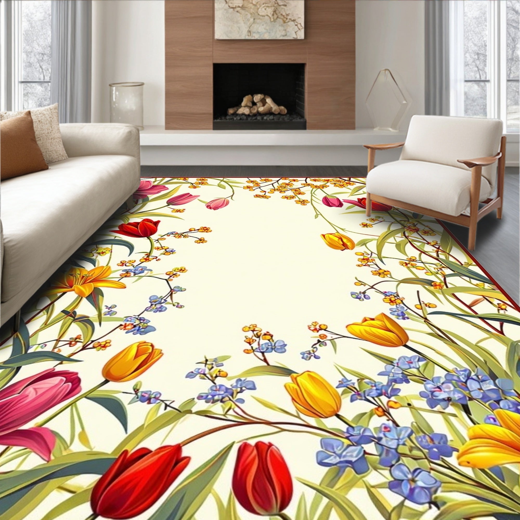 Vibrant Floral Botanical Garden Design Rug