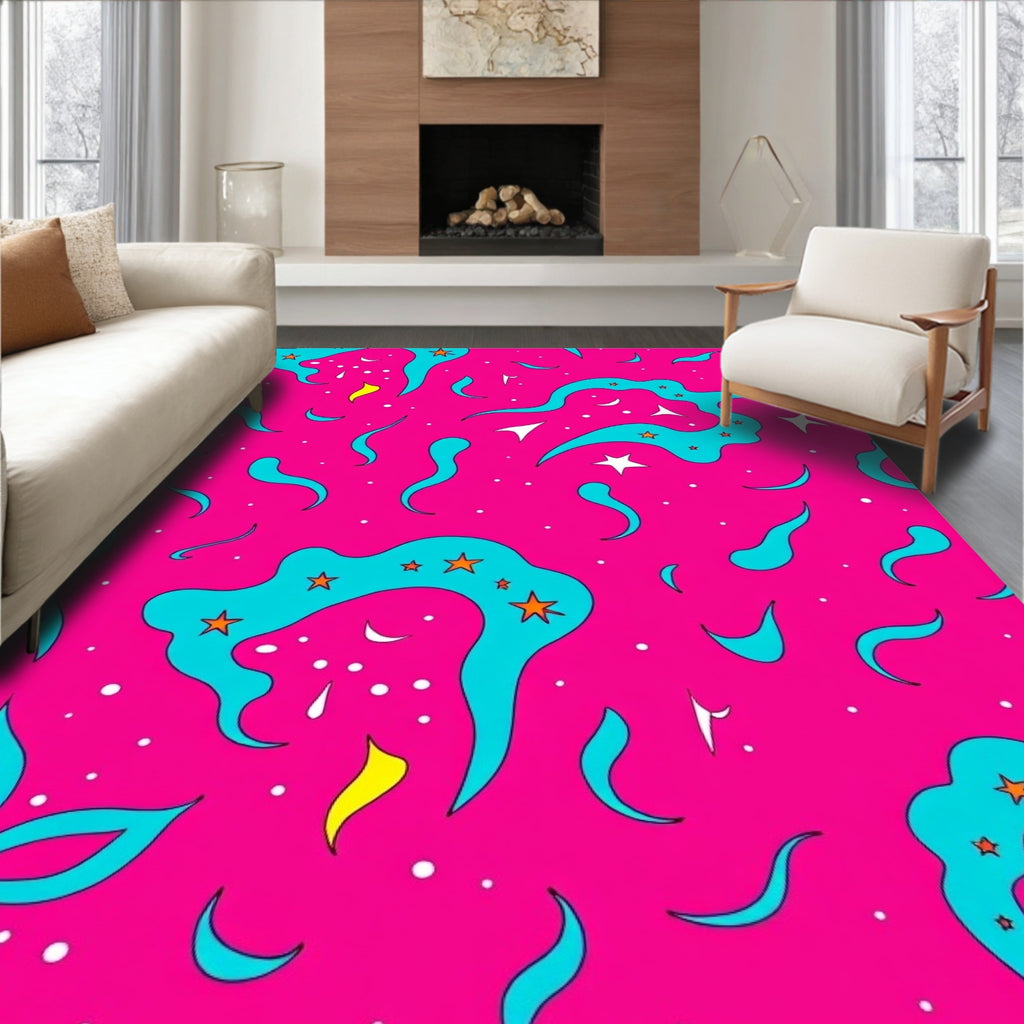 Hot Pink Aqua Swirl Starry Sky Rug