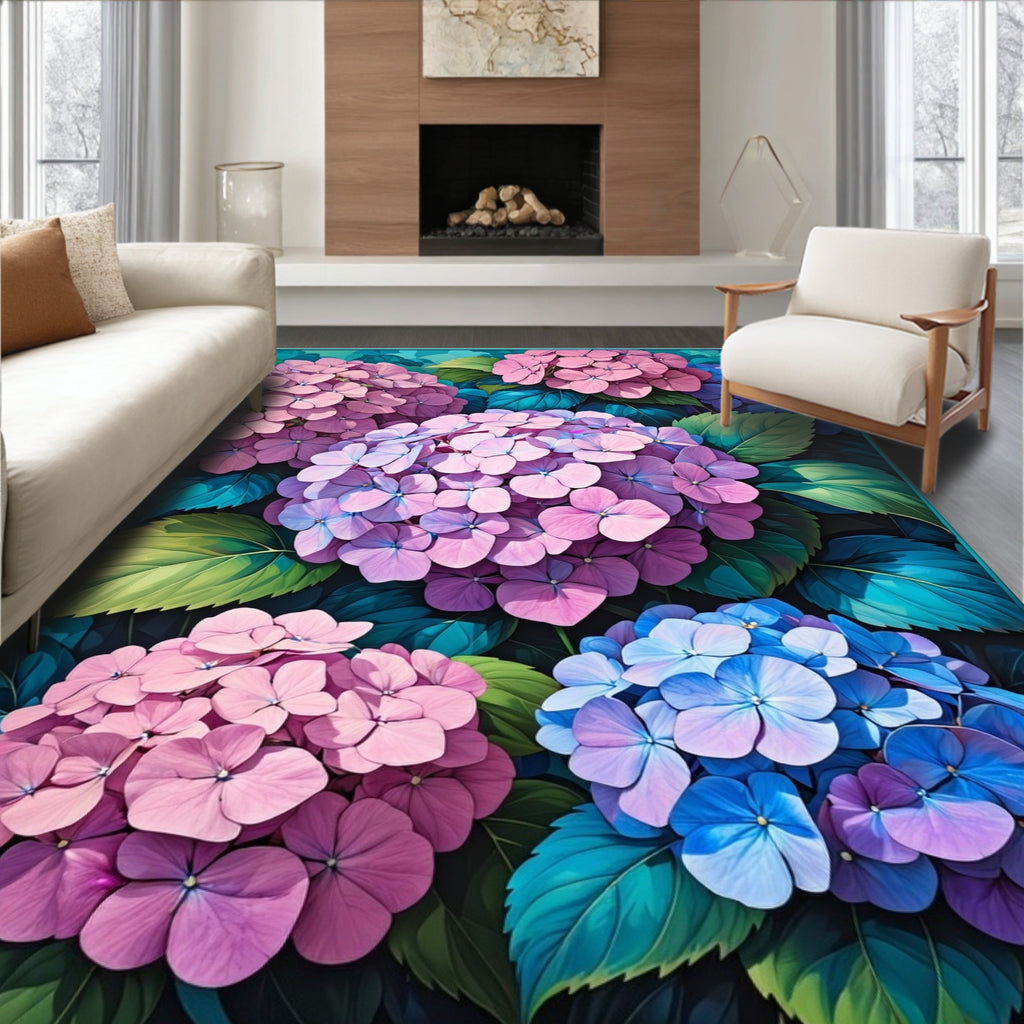 Hydrangea Blossom Garden Floral Design Rug