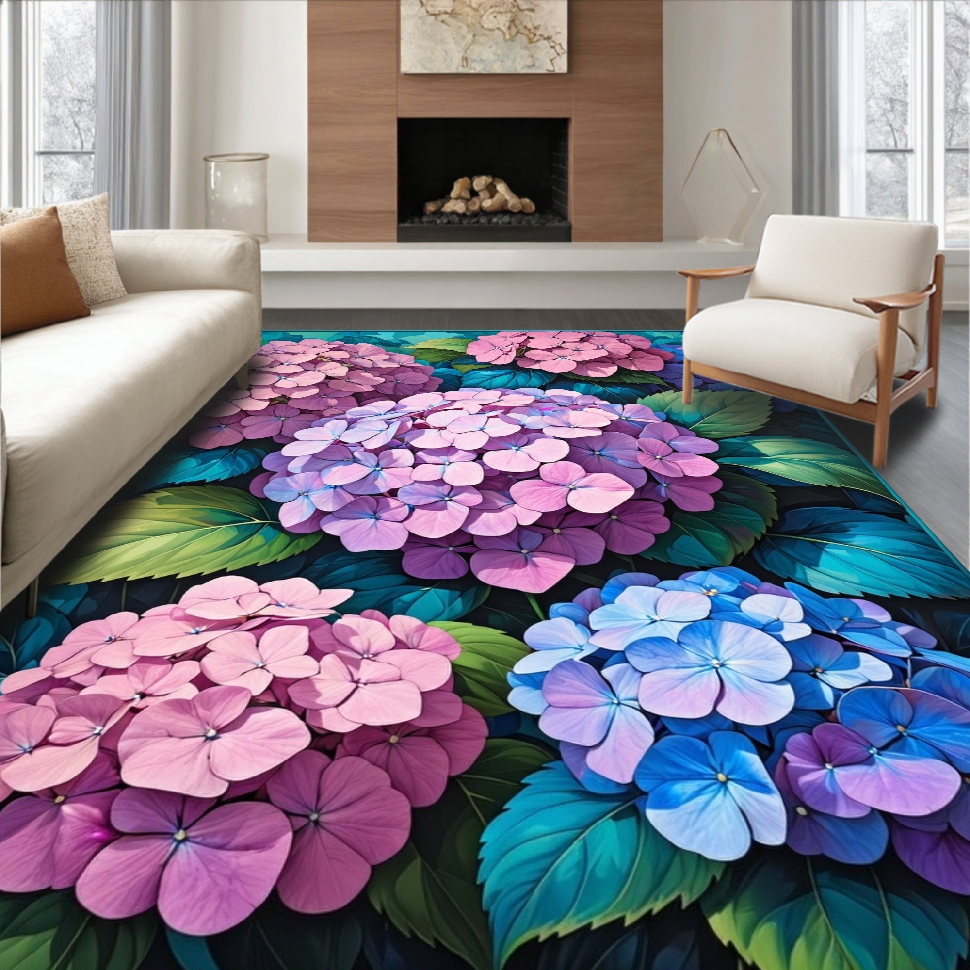 Hydrangea Blossom Garden Floral Design Rug