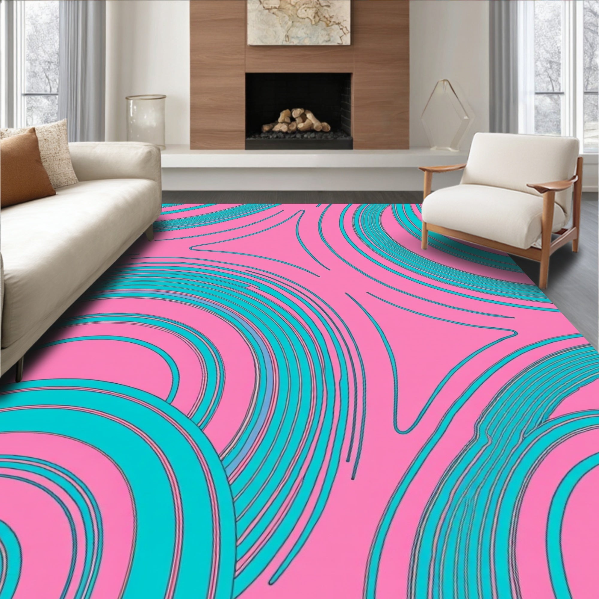 Pastel Pink Aqua Swirl Pattern Rug