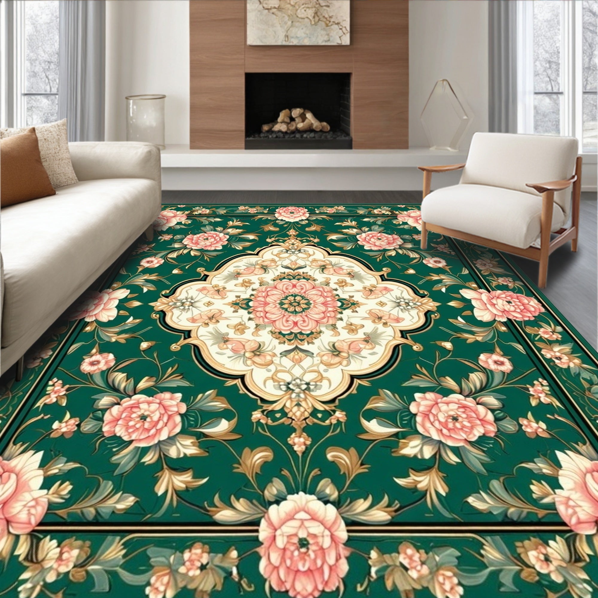 Elegant Floral Garden Motif Rug