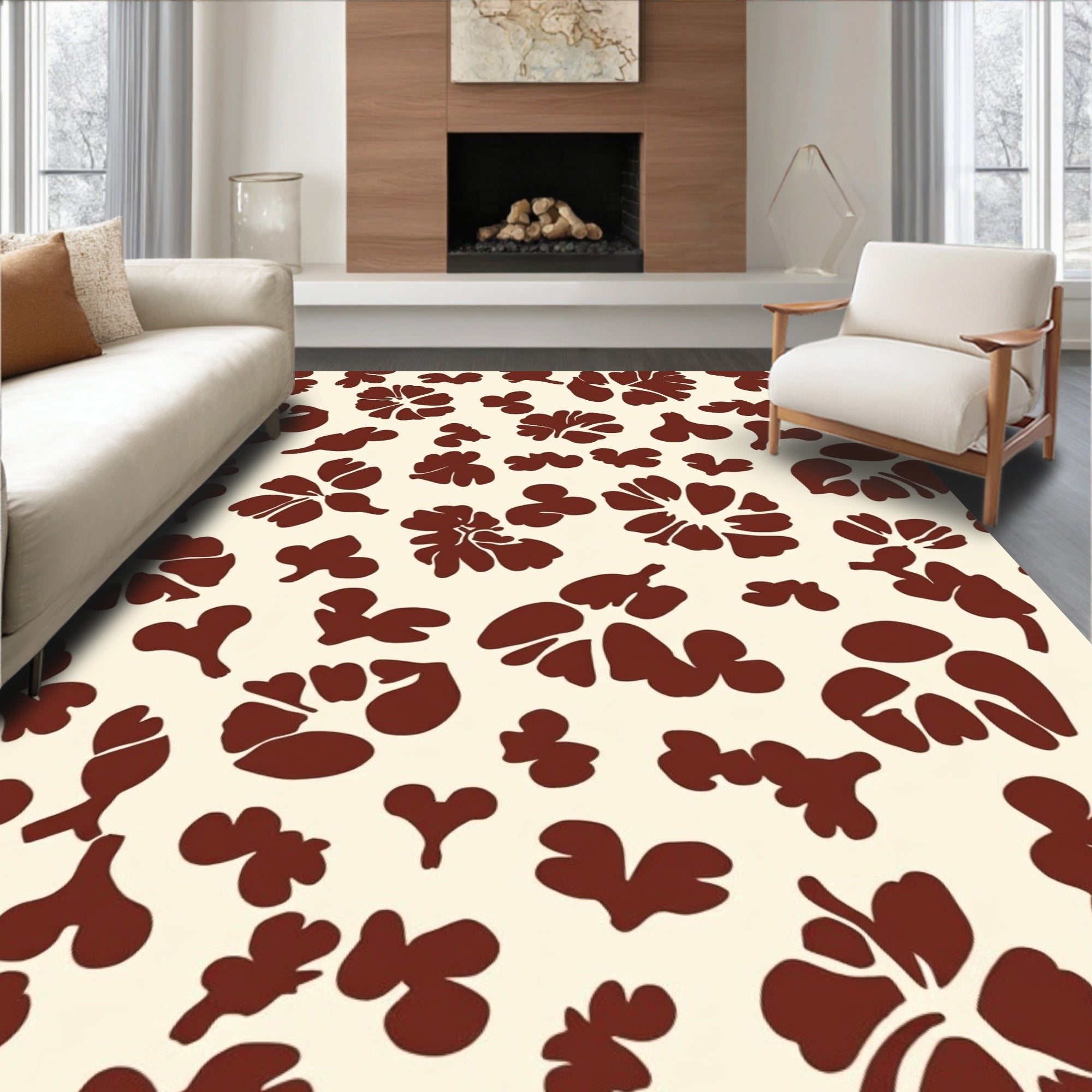 Brown Floral Silhouette Pattern Rug