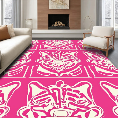 Abstract Cat Face Pink Pattern Rug