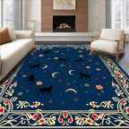 Midnight Feline Crescent Moon Floral Rug