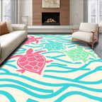 Playful Sea Turtle Waves Design Rug