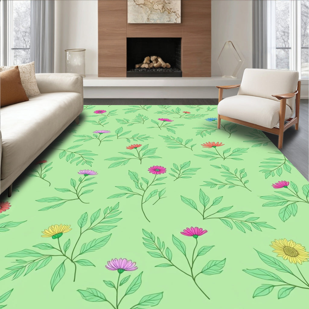Floral Branch Pattern With Pink Yellow Blooms Rug