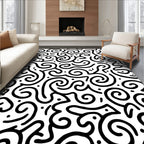 Abstract Black White Swirl Pattern Rug