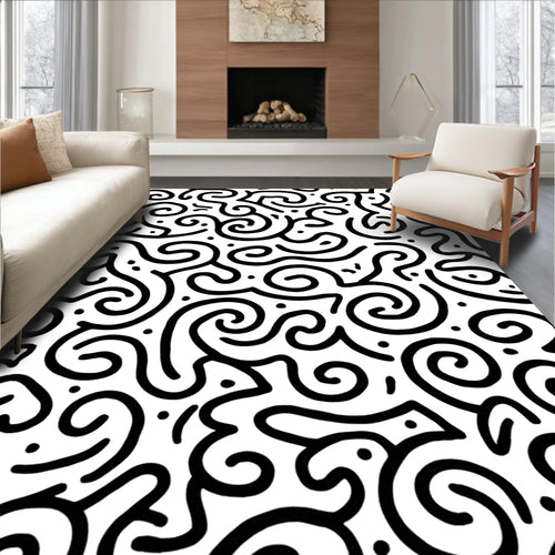 Abstract Black White Swirl Pattern Rug
