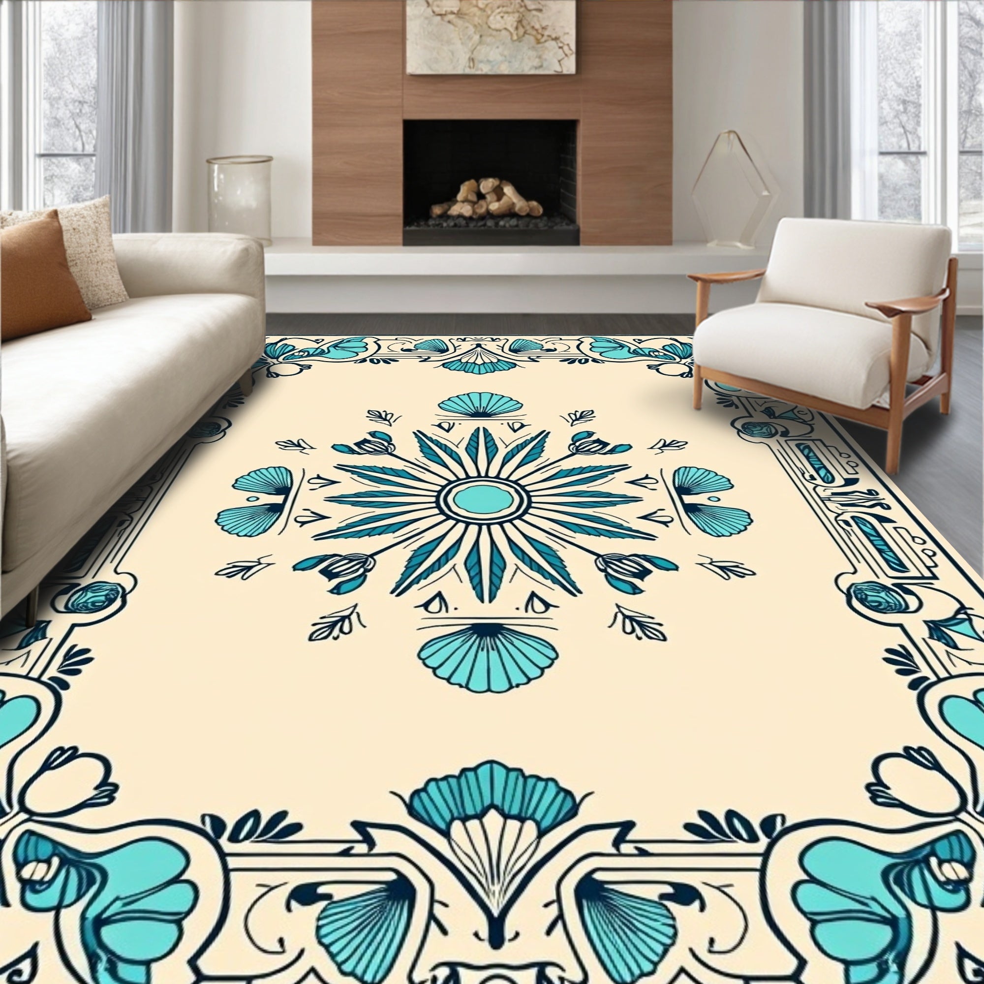 Oceanic Floral Frame Rug