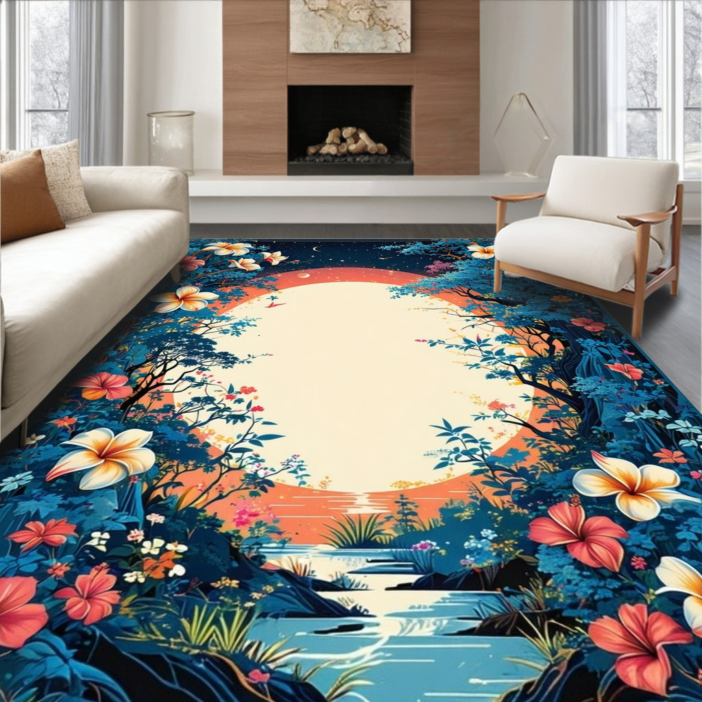Enchanted Floral Landscape Vibrant Design Rug