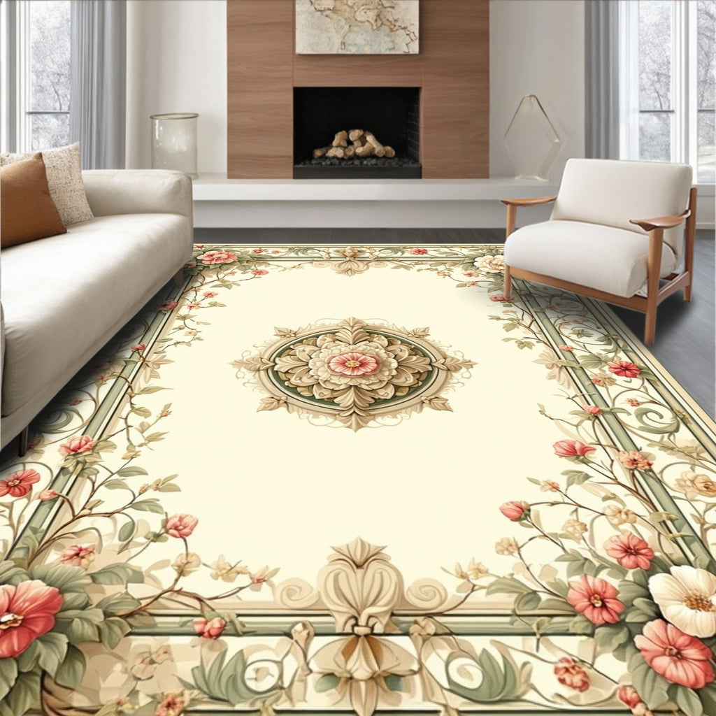 Vintage Floral Scroll Motif Rug