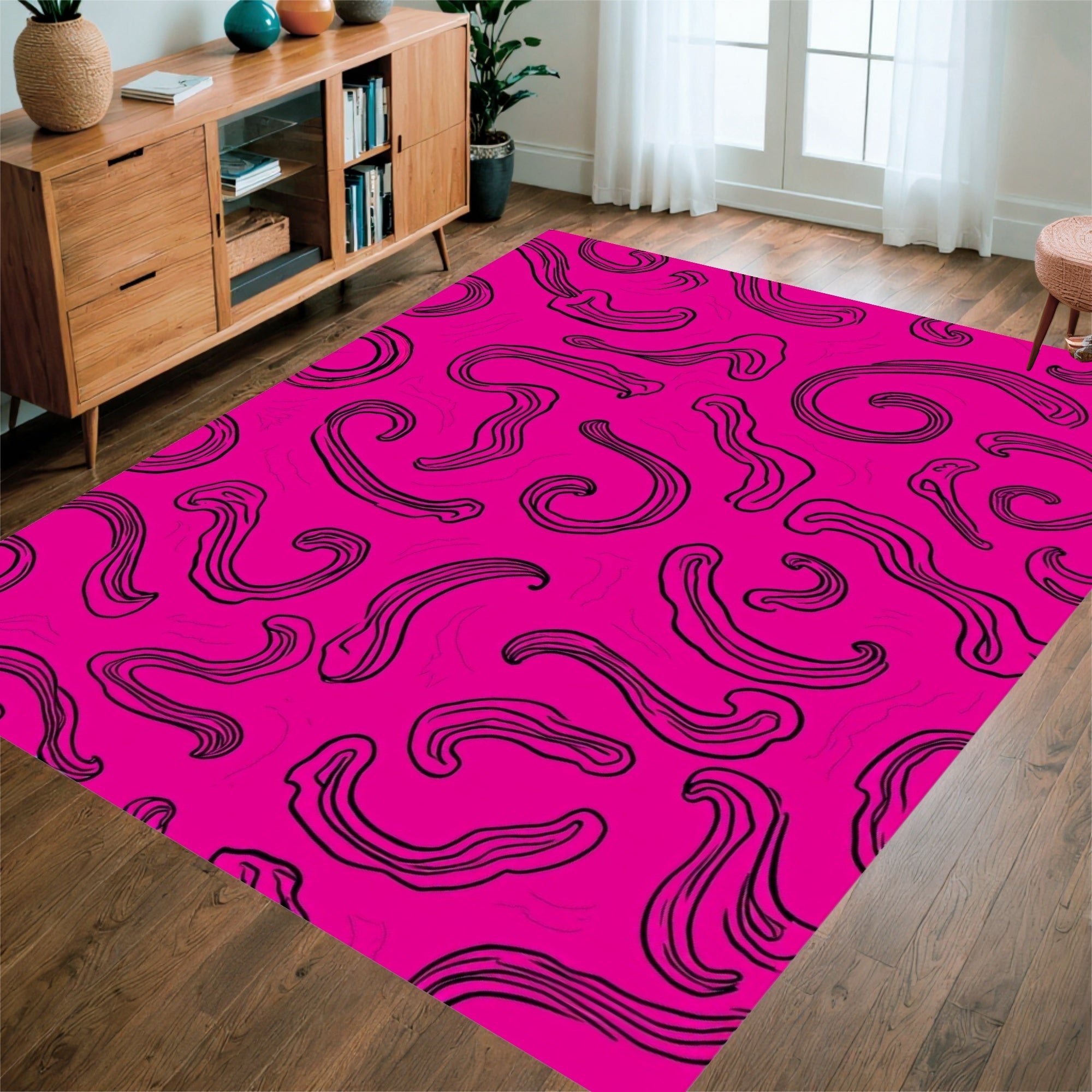 Pink Abstract Swirl Pattern Rug