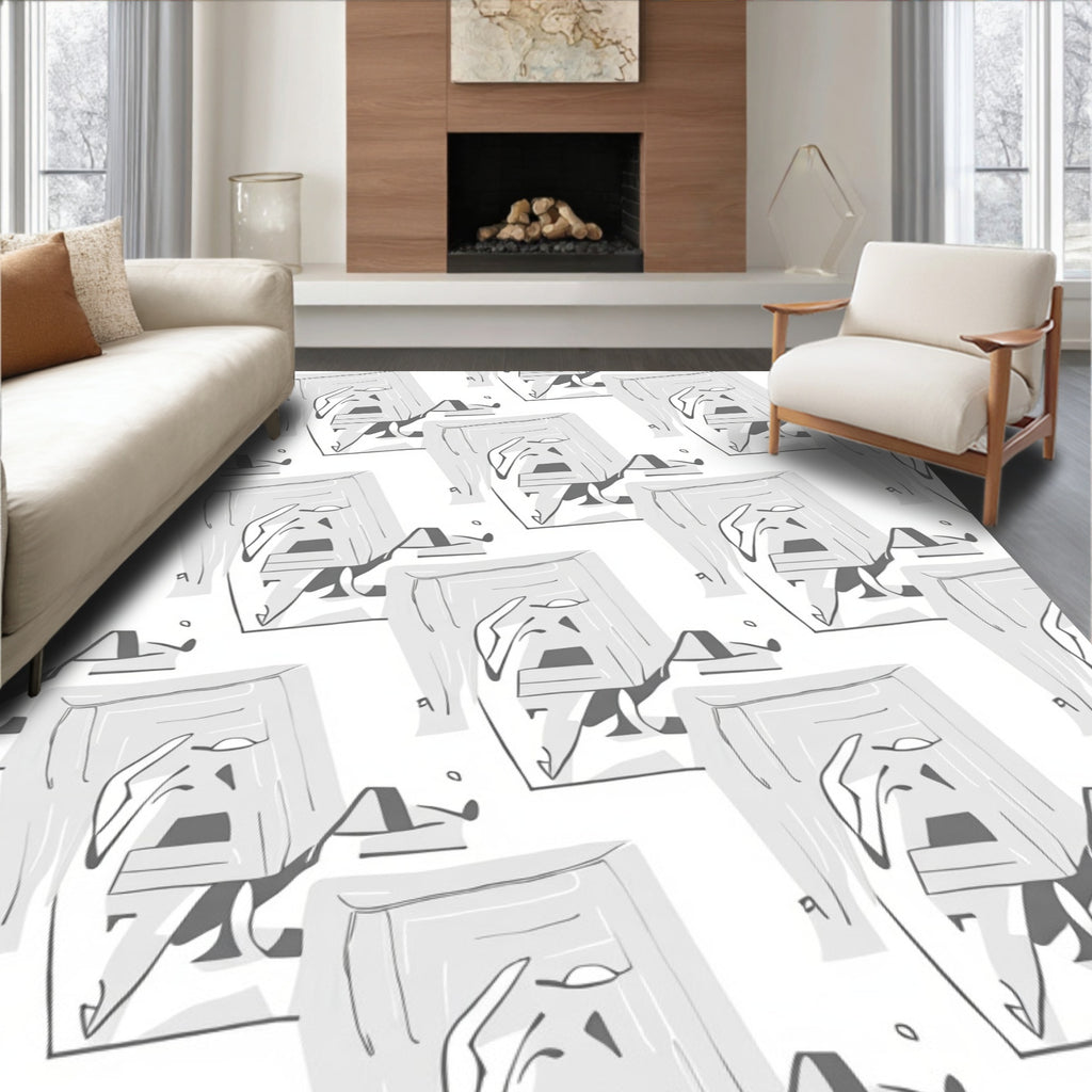 Abstract Black Gray Minimalist Pattern Rug