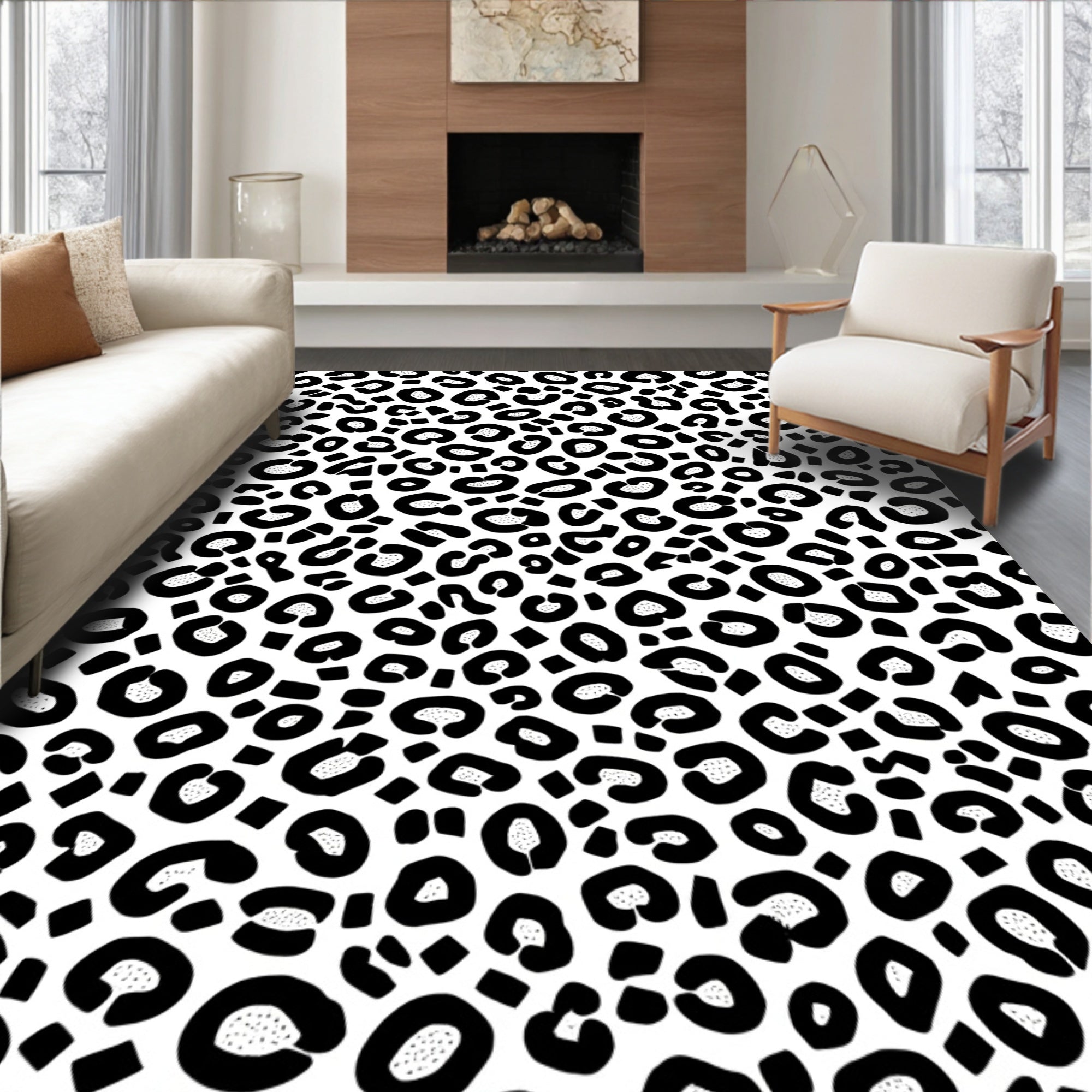 Bold Black White Animal Spots Rug