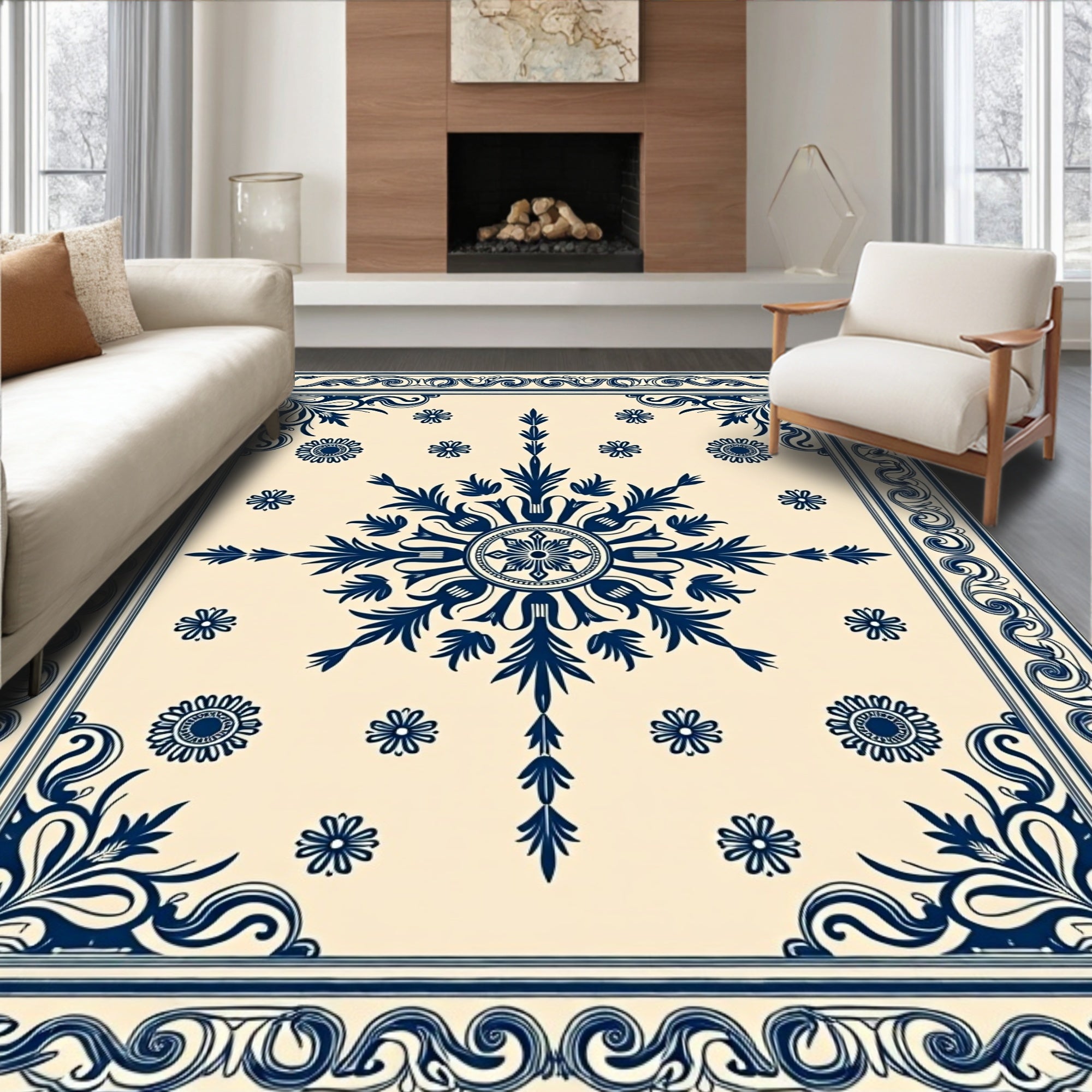 Traditional Scrollwork Floral Medallion Design Rug