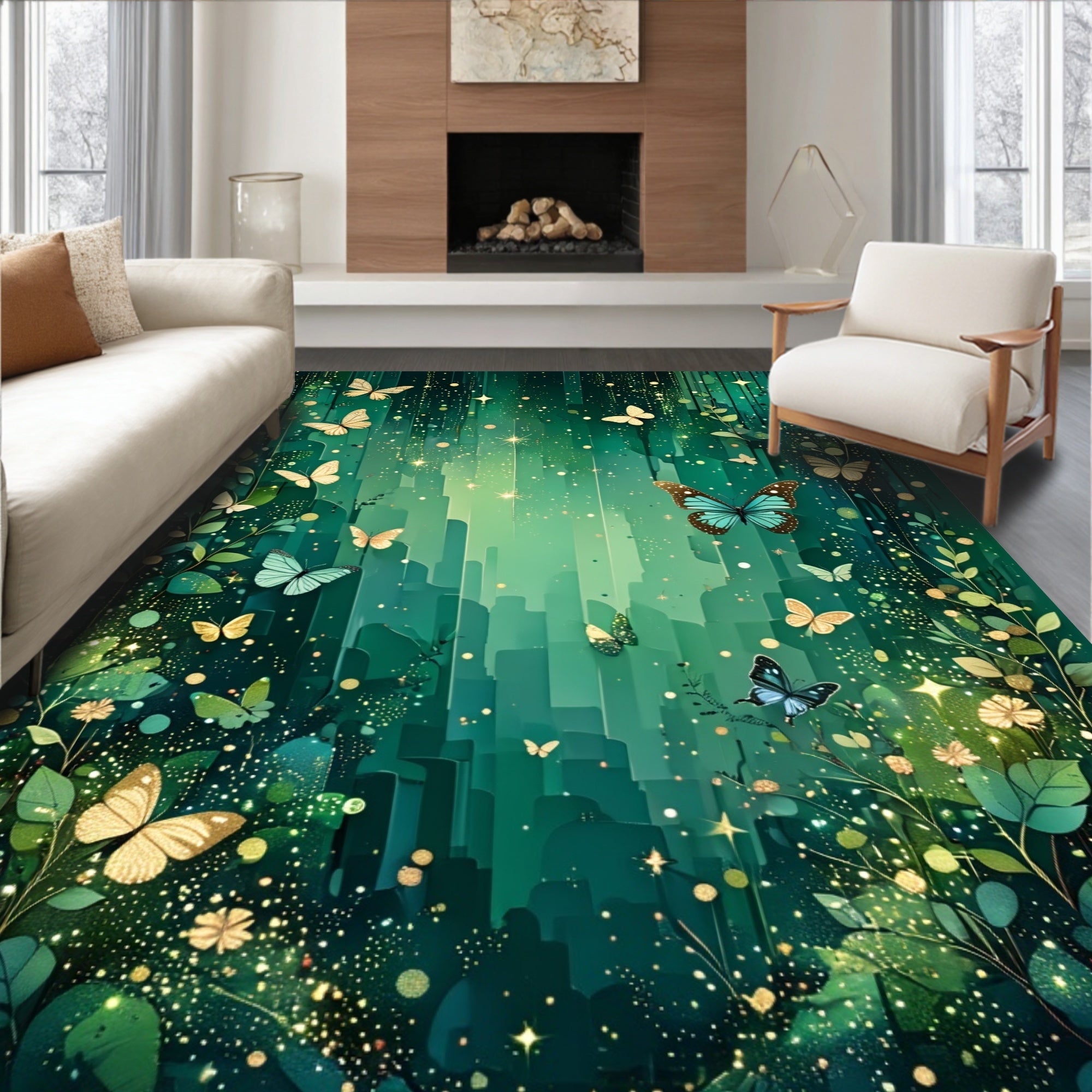Enchanted Forest Butterfly Garden Design Rug