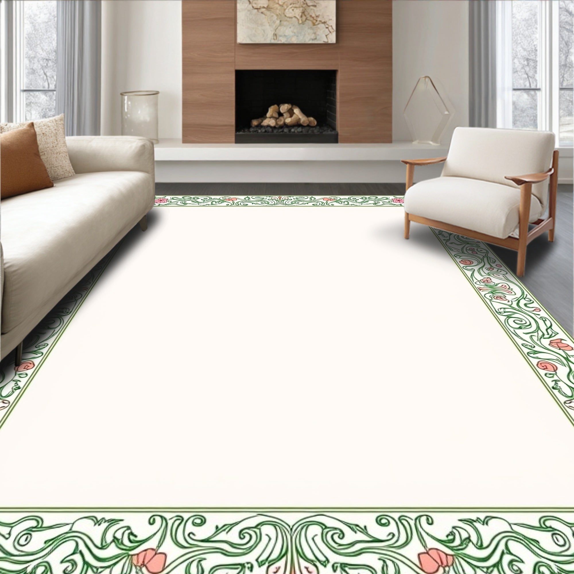 Vintage Floral Swirls Garden Border Rug