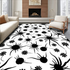 Black Spiky Floral Pattern Rug