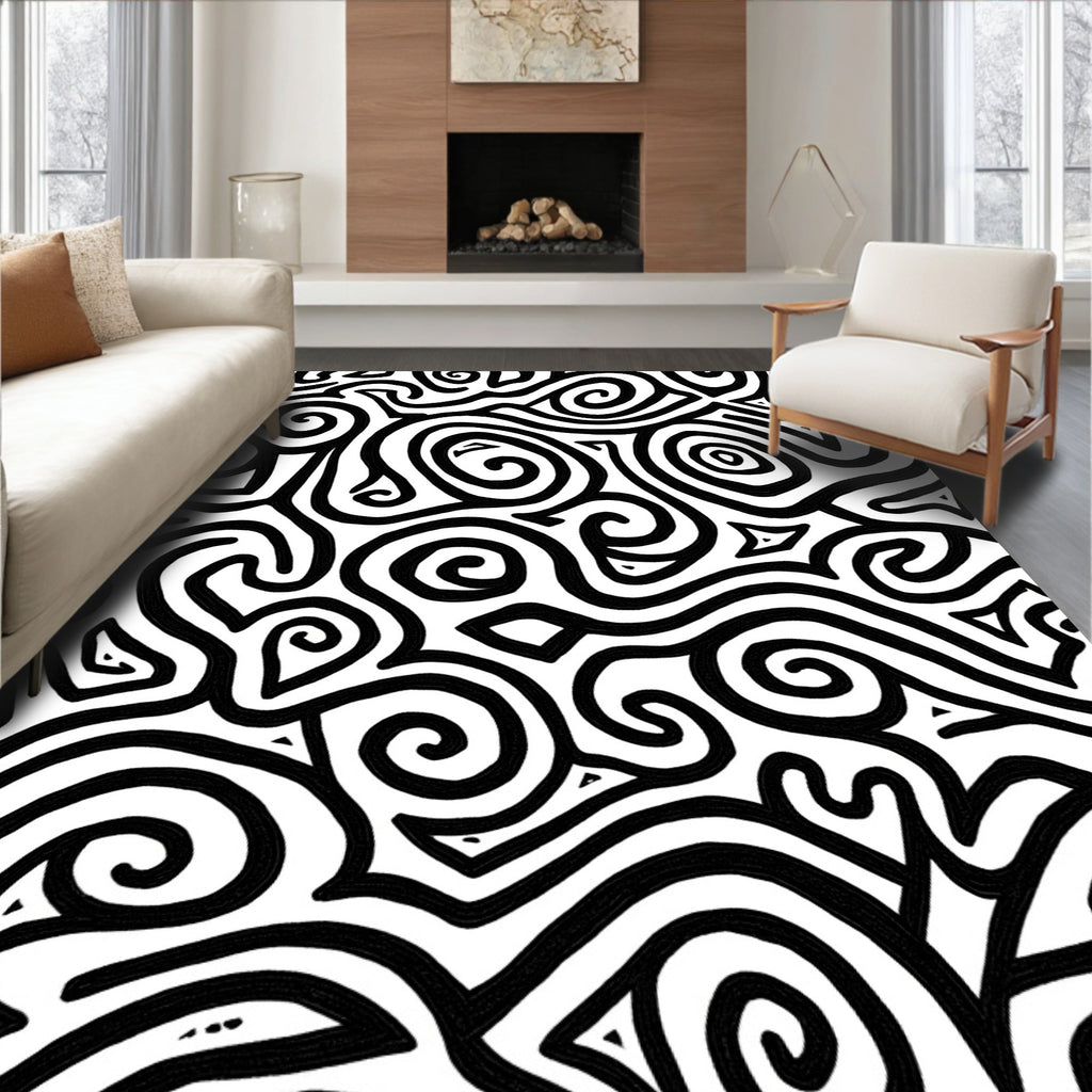 Abstract Swirls Lines Pattern Rug