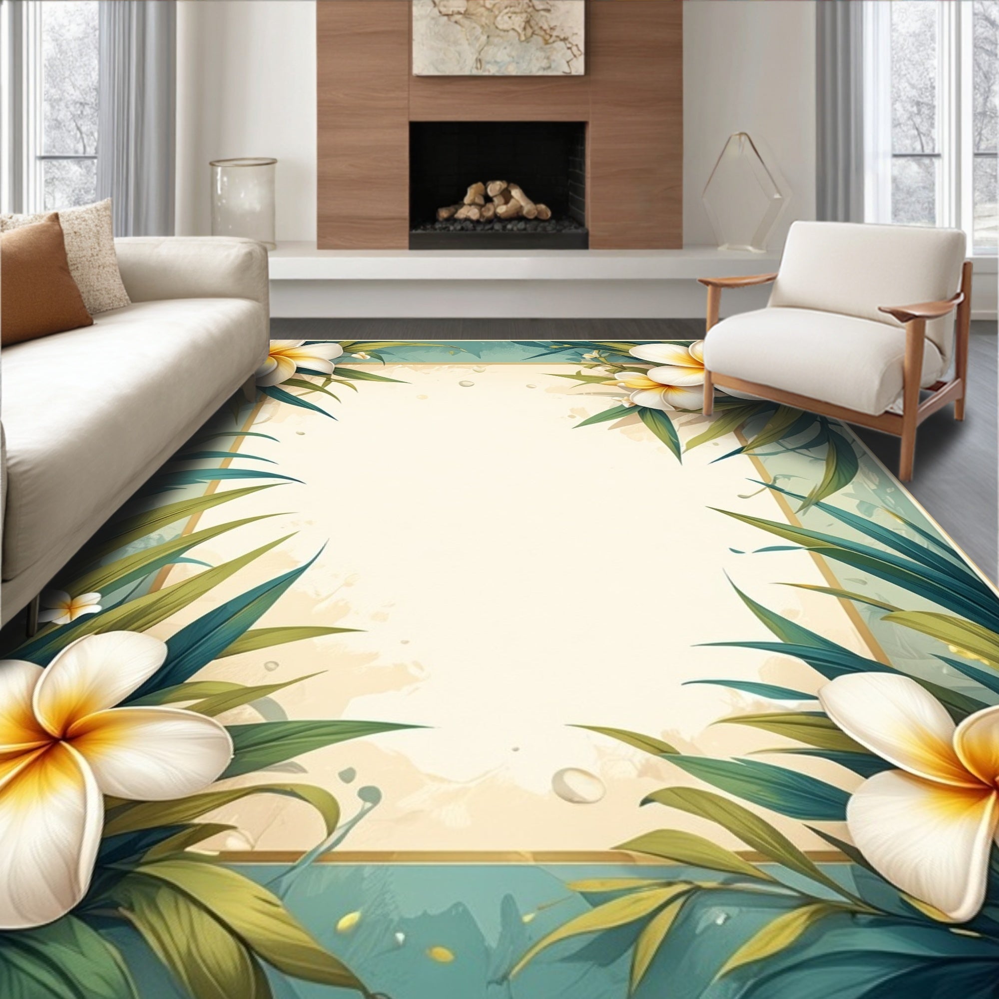 Tropical Blossom Leaf Pattern Rug