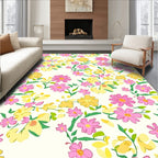 Dainty Pink Yellow Floral Design Rug