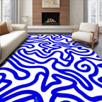 Abstract Blue Wavy Pattern Rug