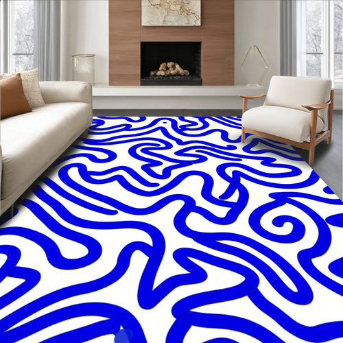 Abstract Blue Wavy Pattern Rug